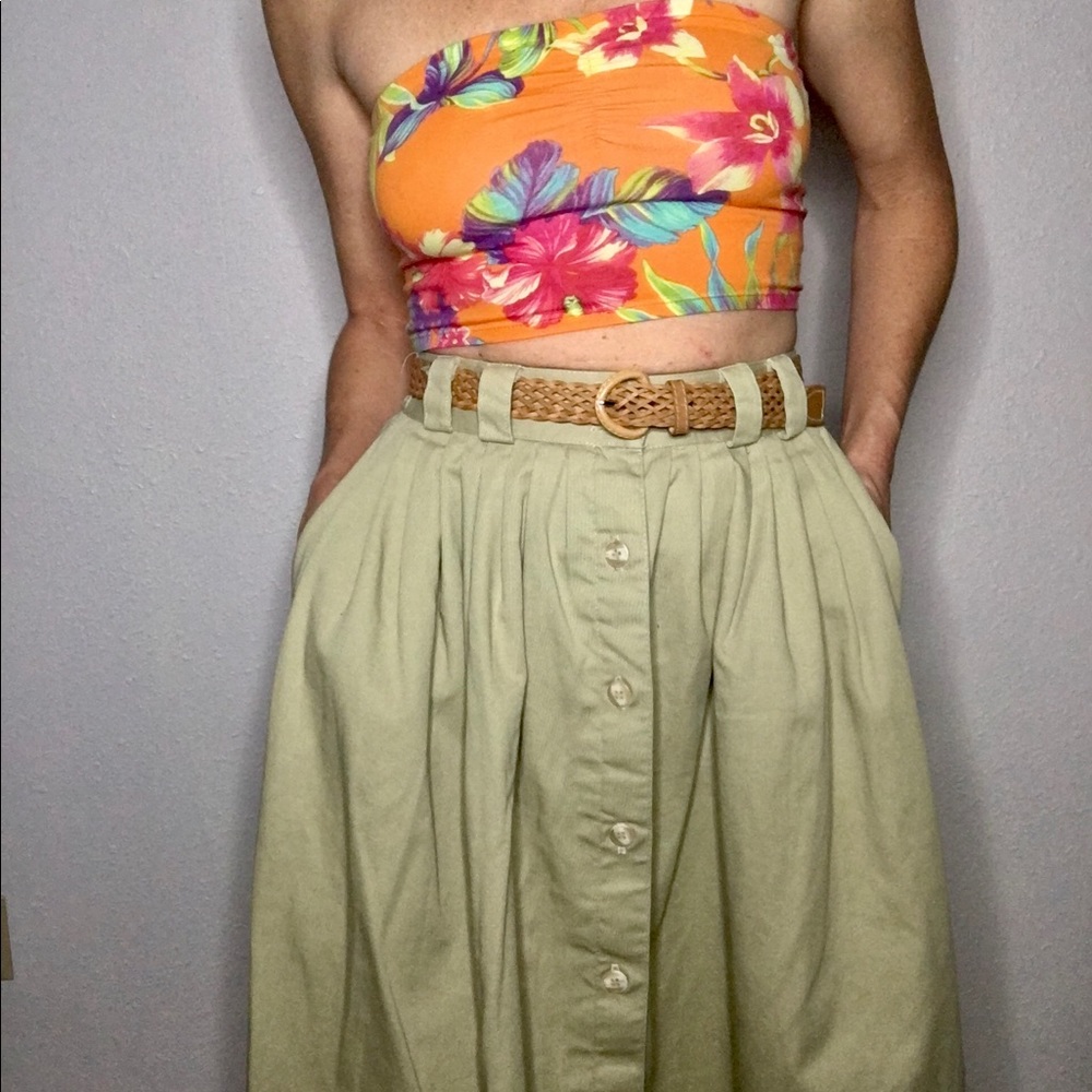 🙈VTG 80s pleated khaki secretary skirt - Picture 3 of 9